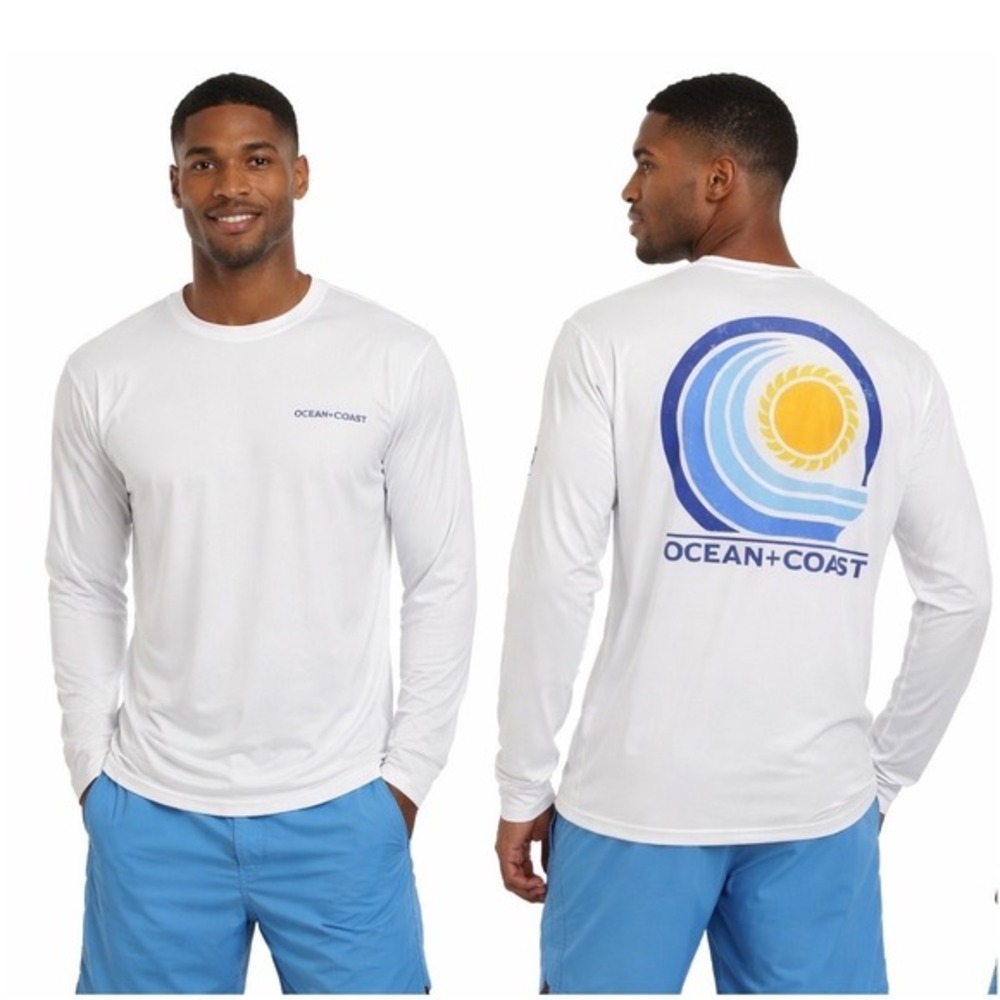 Ocean + Coast Mens White Long Sleeve Performance Graphic T-Shirt M Sporty 77-37